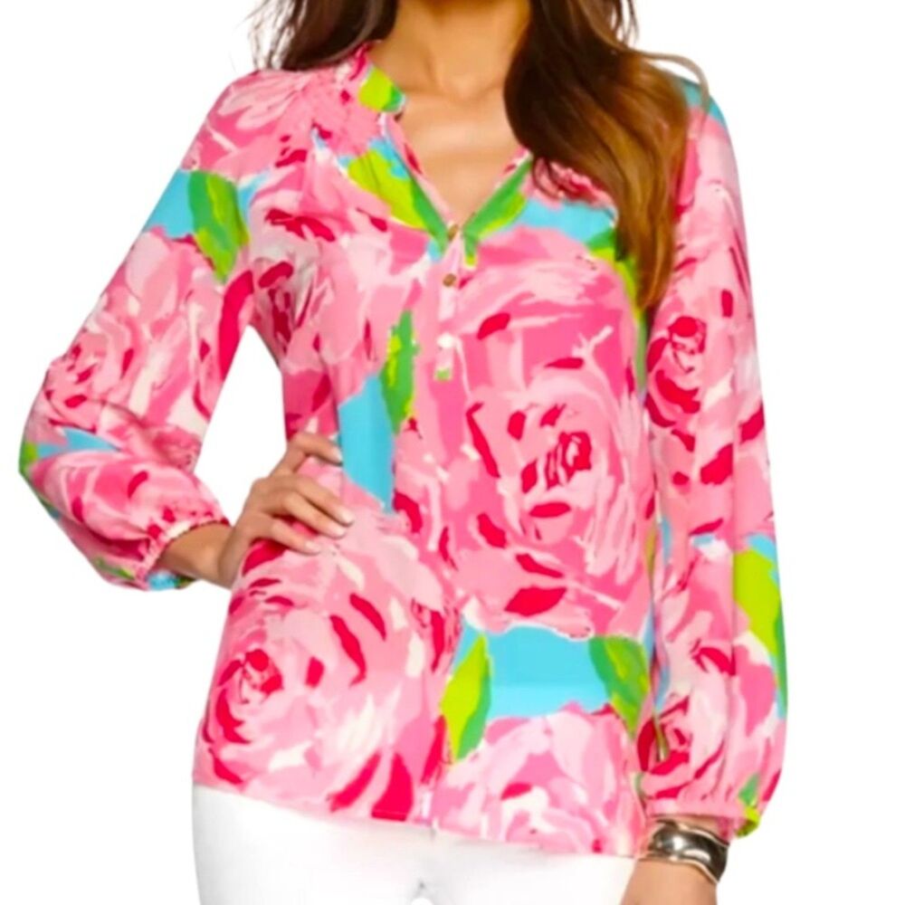 Lilly Pulitzer Elsa Top Hotty Pink First Impression 100% Silk Size XL Rare
